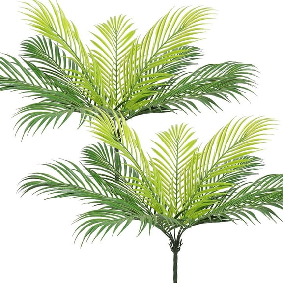 Duslogis 2 PCS Artificial Tropical Palm Leaves Plastic Shrubs Fern Leaves Fake Greenery Palm Plants with Stems Jungle Palm Tree Leaves for Home Garden Hawaiian Party Table Centerpieces Decor