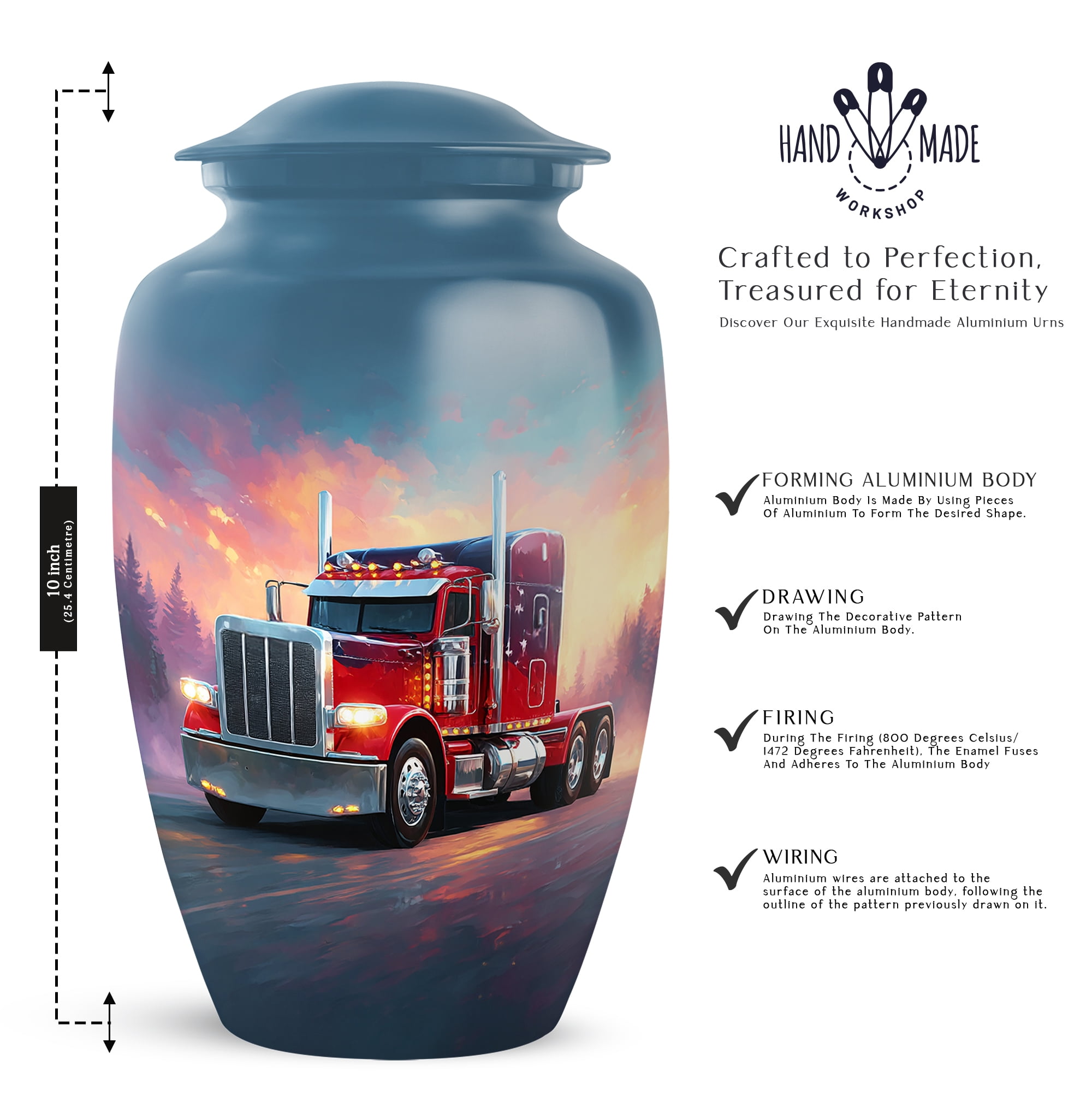 Red Truck Cremation Urn For Human Ashes Adult, Large Urns For Ashes For Men, Memorial Decorative Funeral Urns For Ashes, Tribute Urn For Human Remains (Size, 10 Inch, 1 Pc)