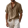 thumbnail image 4 of Aimik Men's V-Neck Short Sleeve Cotton Blend Henley Shirt Relaxed Pullover Style Shirt for Casual Resort and Vacation Wear, 4 of 6