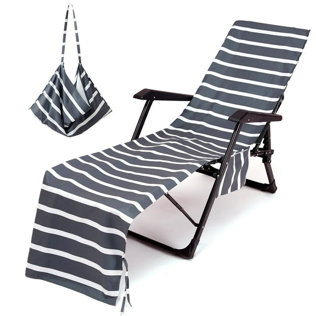 PVCS Housse de Chaise à Rayures Serviette de Plage Imprimée Polyester Coton Serviette de Chaise Longue pour la Maison