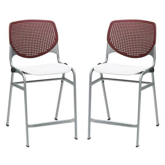 Home Square Plastic Counter Stool in Burgundy Back - Set of 2