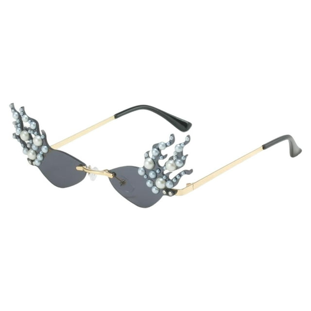 Gafas de Sol Salvador Llama de Fuego Decoración Perlas Sin Montura Gris