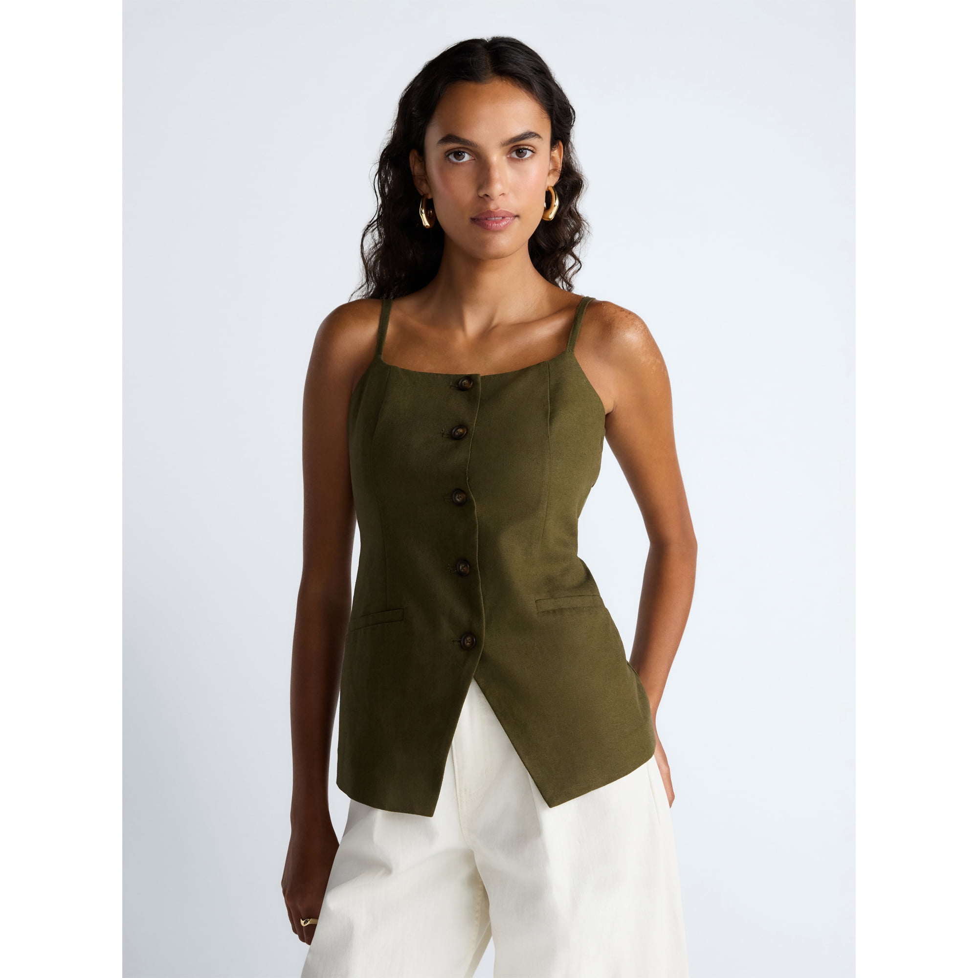 Scoop Women’s Linen Blend Vest, Sizes XS-XL