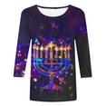 thumbnail image 4 of successthop Hanukkah Shirts Adult Candle Happy Festival Plus Size Oversized Lightweight Crewneck 3/4 Sleeve Tops T Shirt, 4 of 5
