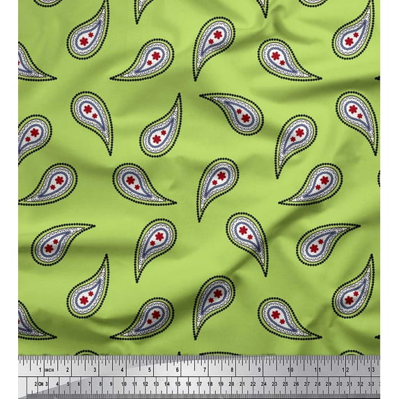 Soimoi Green Poly Georgette Fabric Floral & Paisley Print Sewing Fabric Yard 52 Inch Wide