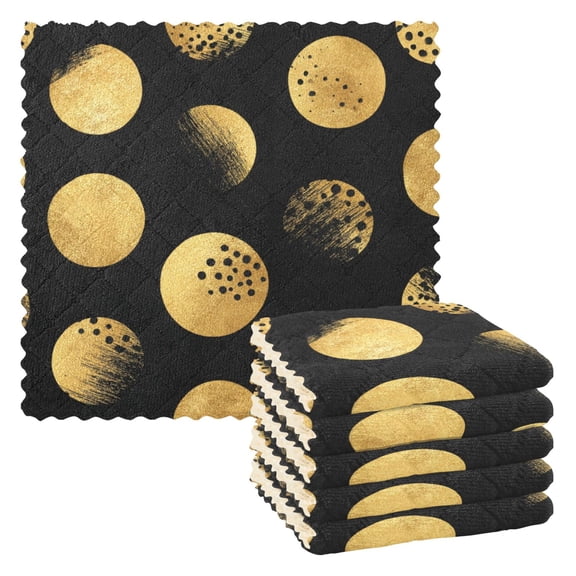 6 Pieces of Kitchen Towels 11x11Inch Kitchen Dish Cloths Kitchen Dish Towels Reuseable Cleaning Cloths Black Background Golden