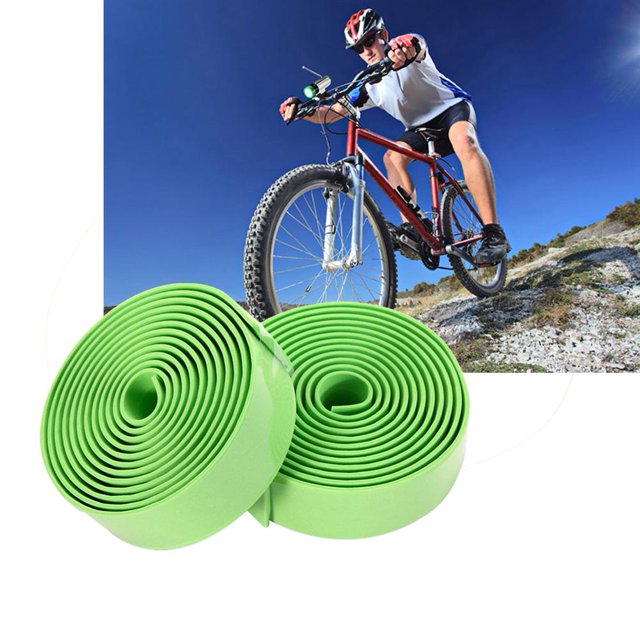 2 uds cinta de manillar de corcho para deportes de bicicleta de carretera + enchufe de 2 barras verde