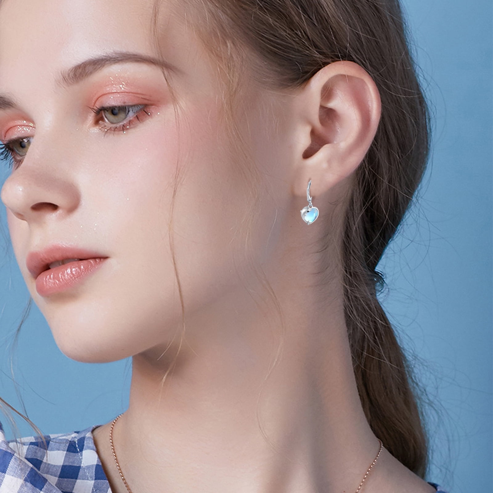 AOVEAO Dolphin Drop Dangle Earrings 925 Sterling Silver Lever Back Heart Moonstone Earrings Fashion Jewelry Birthday Xmas Gift for Women Daughter Niece Mom Wife