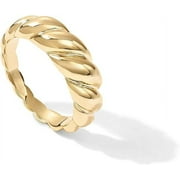 PAVOI 14K Yellow Gold Plated Croissant Ring Twisted Braided Gold Plated Ring | Chunky Signet Ring | Size 6