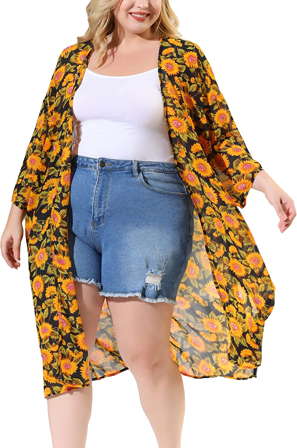 Kimono Cardigan Floral Split Hem 