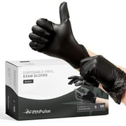 Fifth Pulse Vinyl Gloves, Multifunction Medical Grade Exam, Kitchen Gloves, All-Purpose Industrial Disposable Gloves Latex Free, Powder Free - Black - Box of 100 Gloves (Small)
