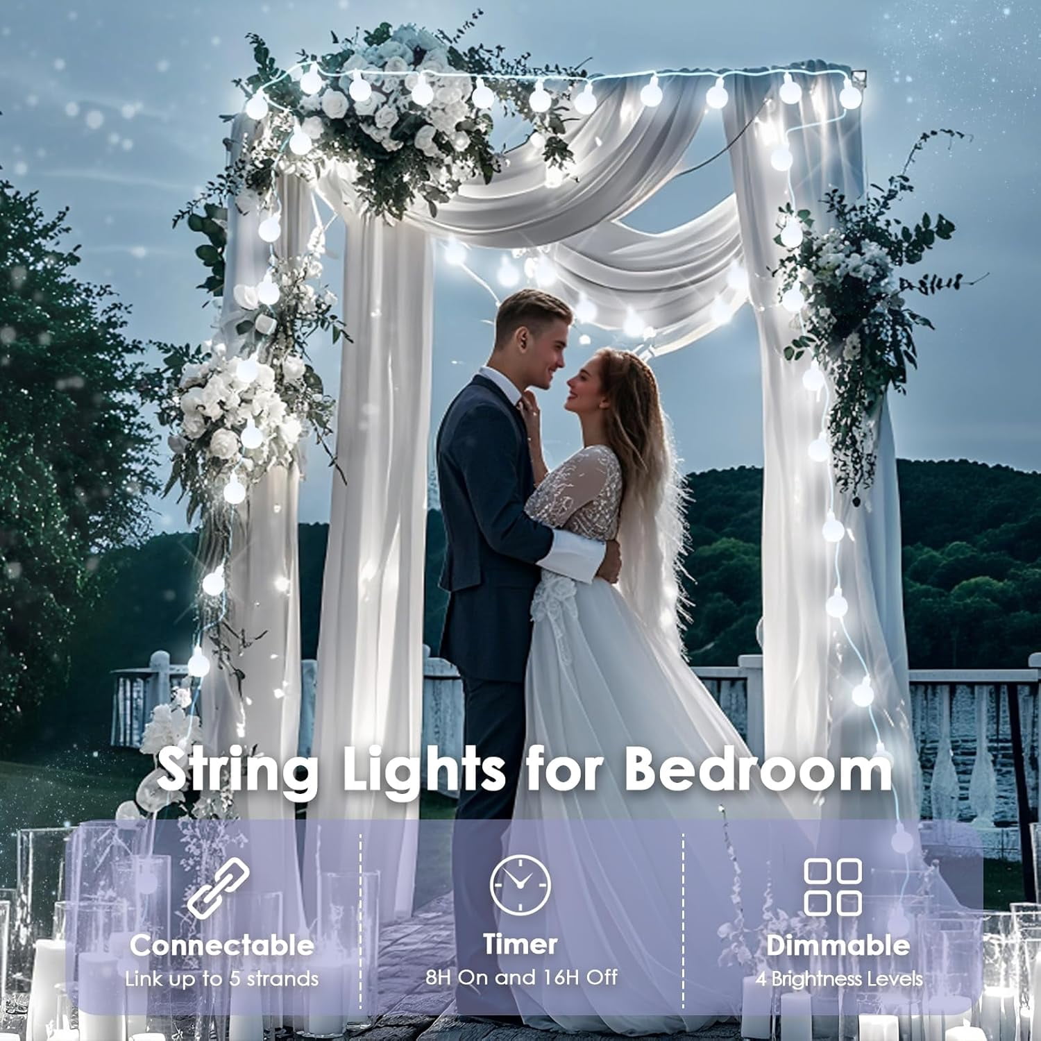 100LED Connectable String Lights Indoor Outdoor for Bedroom, 43ft White  Lights Plug in with Remote & Timer, 8 Lighting Modes Waterproof Fairy Light for Room Classroom Wedding Christmas Decor