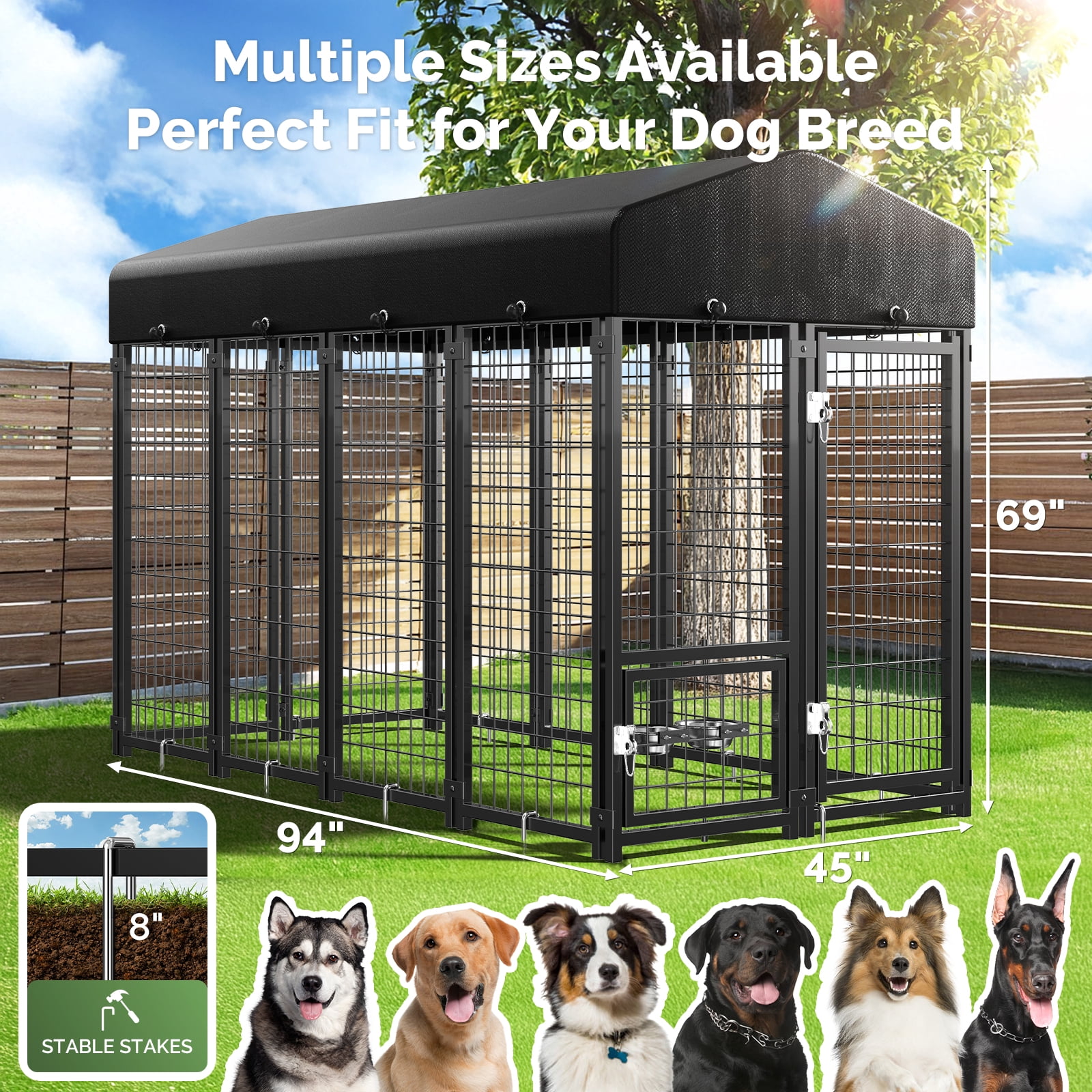 Sino Luban Outdoor Dog Kennel, Dog Run for Outdoor, Large Dog Pens Cage with Roof Waterproof for Large to Medium Dog Outside 8ft x 4ft x 6ft