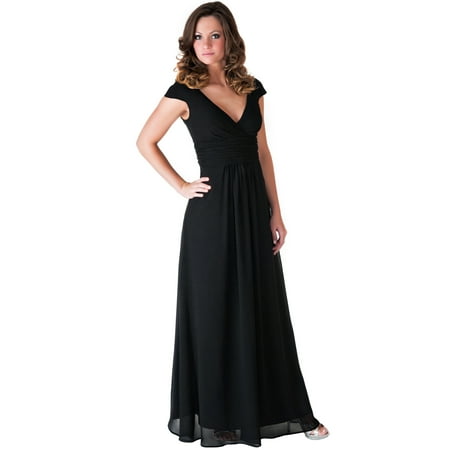 Faship Womens V-Neck Evening Gown Formal Dress Black - (Best Evening Dresses Uk)