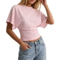 thumbnail image 7 of Yopmin Cinched Waist Tops for Women Crewneck Cropped Corset Top Summer Solid Color Loose Fit Batwing Shirts for Daily Wear, 7 of 7