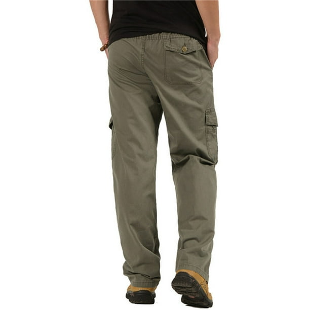 Opperiaya Men?s Loose Cargo Pants Elastic Waist Solid Color Work Pants 