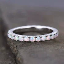 1.50Ct Round Cut Opal Full Eternity Wedding Band Ring 14K White Gold Plated