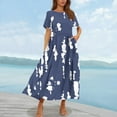 thumbnail image 2 of LOVZFMLL Summer Dresses for Women Short Sleeve A-Line Maxi Dresses Casual Floral Boho T-Shirt Dresses Flowy Beach Sundresses with Pockets Navy F M, 2 of 5