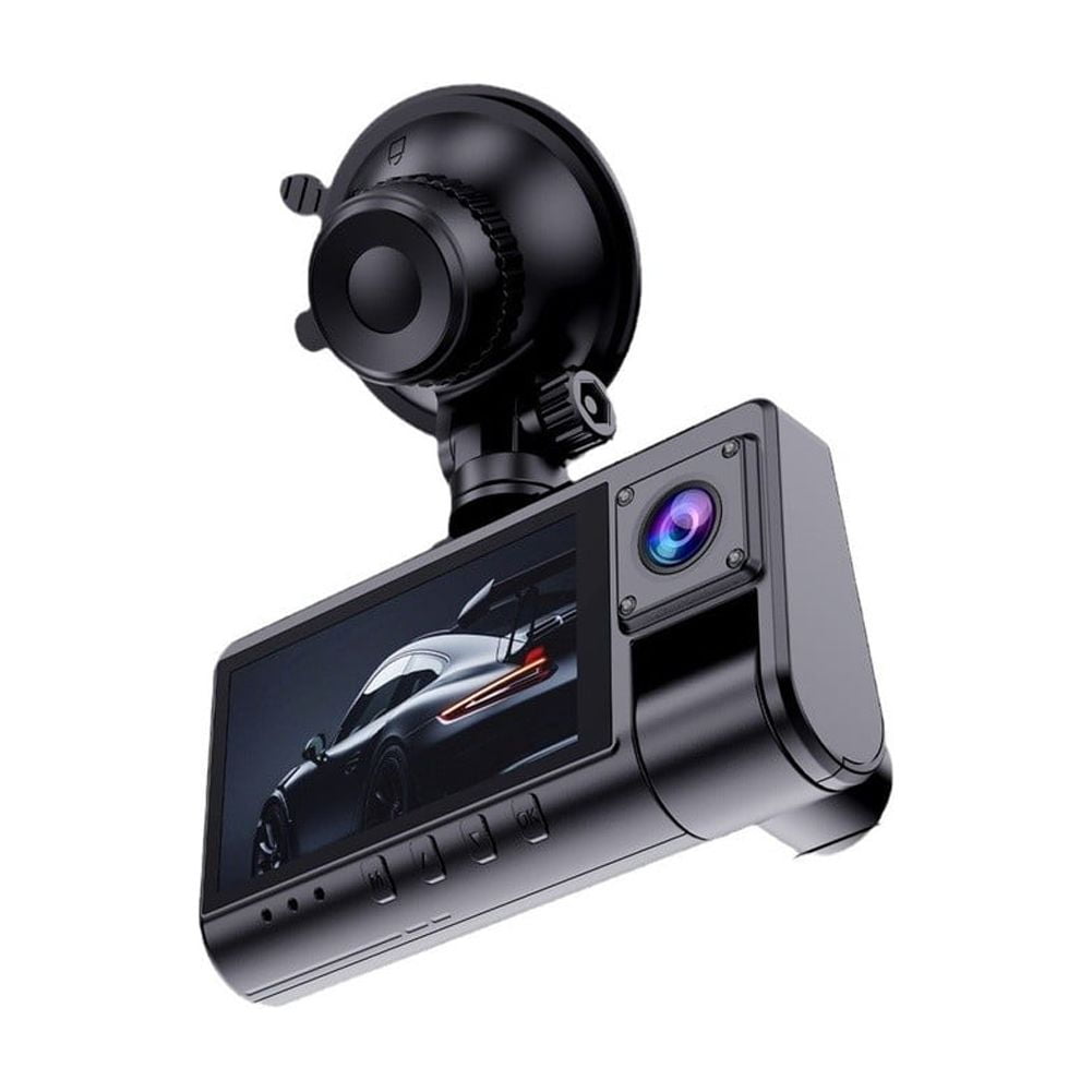 Baguer 1080P Car Dash Cam With 3 Inch Screen, Triple Channel Dvr With Night Vision and Wide Angle Lens for Front Inside Rear Recording