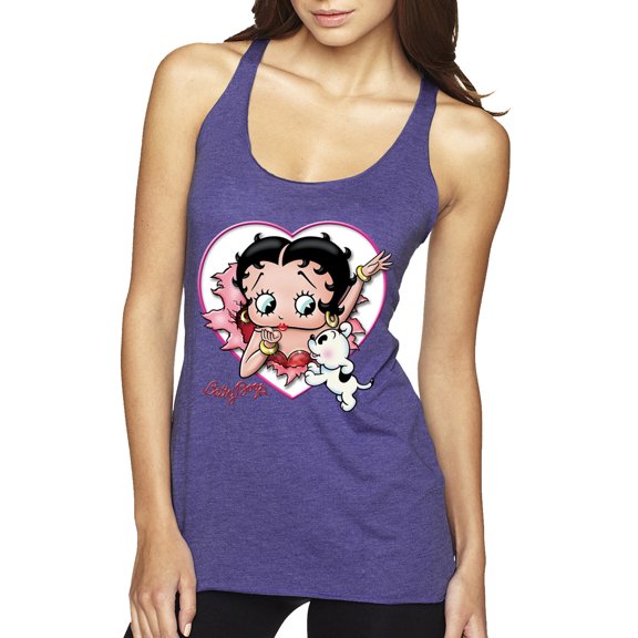 Wild Bobby Betty Boop Heart Blowing Kiss Dog Betty Boop Tri-Blend Racerback Tank Top, Purple Rush, X-Large