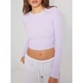 thumbnail image 2 of xiaxaixu Hauts Courts d'Été Slim pour Femmes Couleur Unie Manches Longues Col Rond Montre Nombril Mode Urbaine, 2 of 5