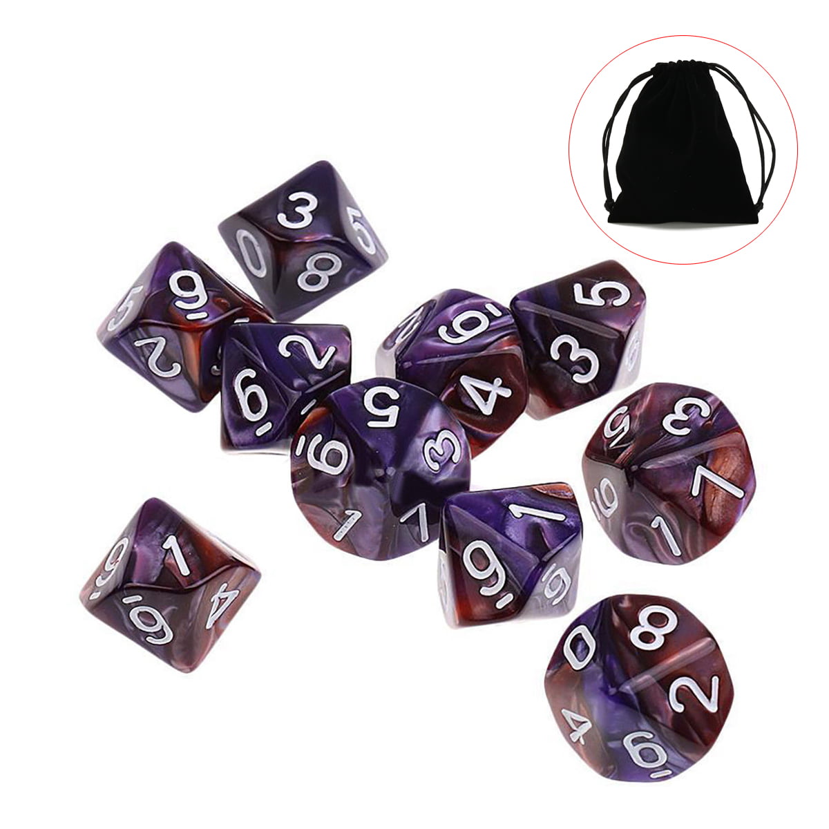 10x Digital Dices Multi-sided Dice Set for RPG Playing Game Toy Purple