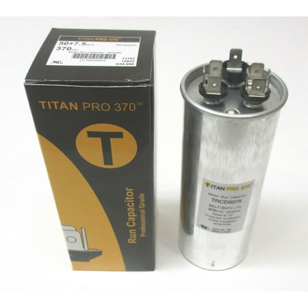 

TitanPro 50\/7.5-370R TitanPro TRCD5075 HVAC Round Dual Motor Run Capacitor. 50/7.5 MFD/UF 370 Volts