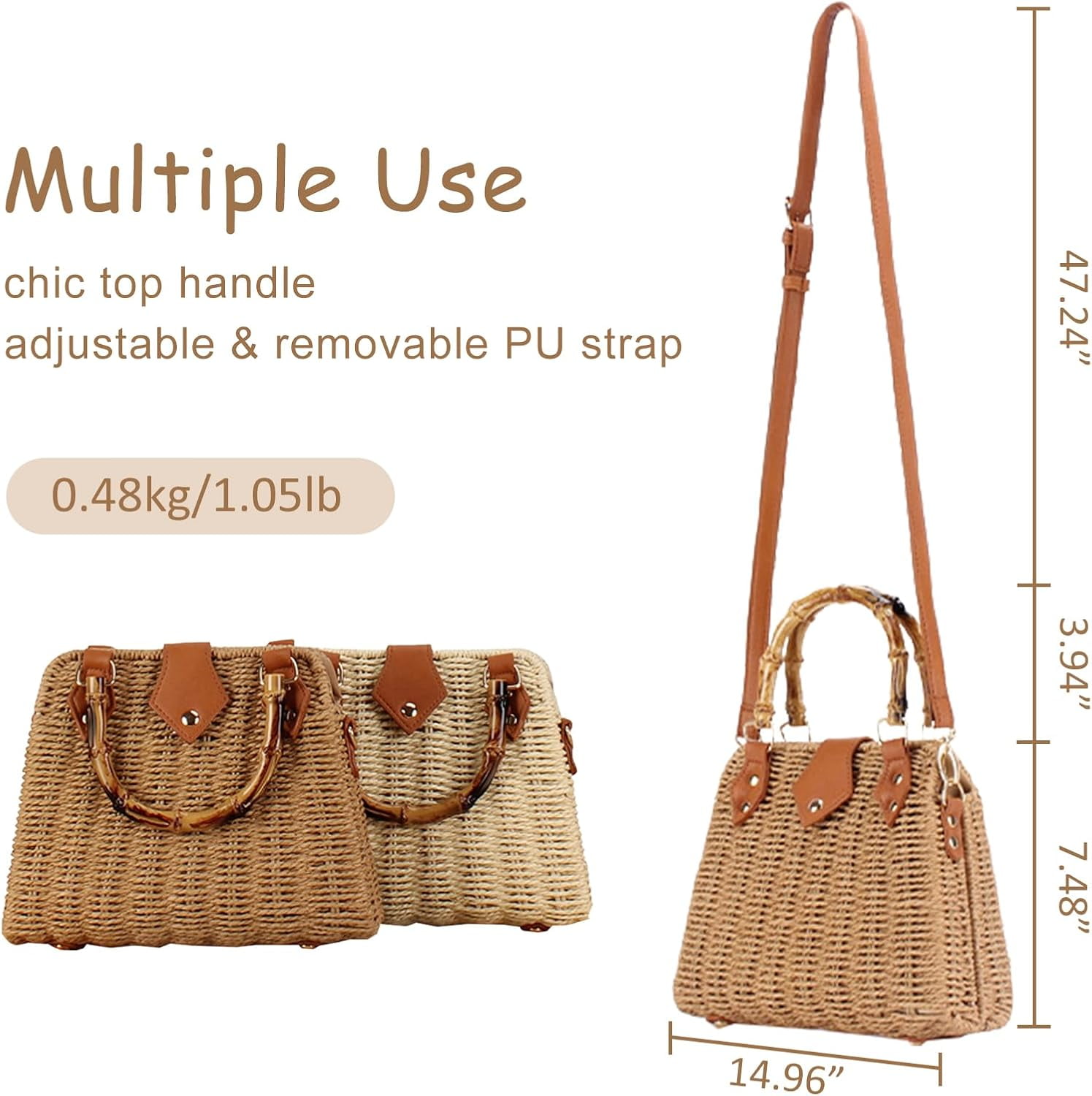 Zhengup Straw Crossbody Bags for Women Beach Handbags Wicker Summer Purse Woven Island Beach Bags Natural Bag