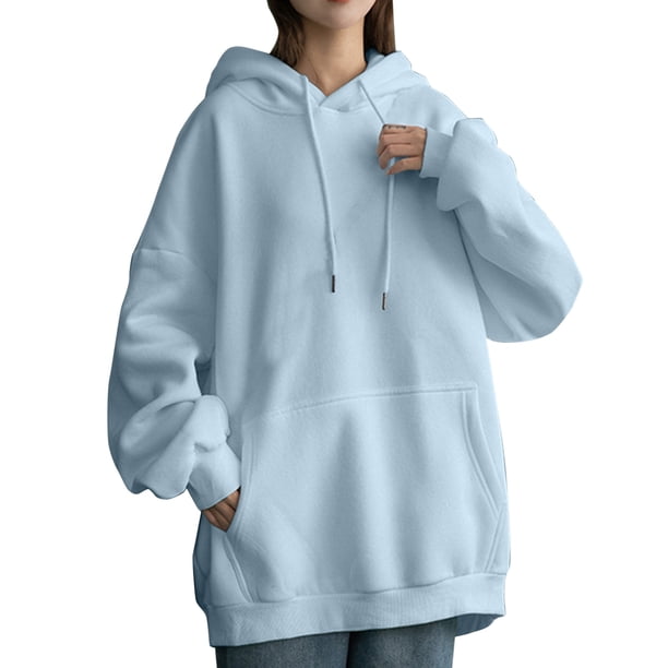 Gibobby Sudadera mujer, Sudadera casual con capucha para mujer, de manga larga, ligera, con bolsillo(Azul,XG)