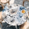 thumbnail image 3 of Abstract Brown Round Fitted Table Cover Blue Floral Vintage Watercolor Blossom Flowers Waterproof Table Cloth with Elastic Edge Wipeable Tablecloth for Picnic Camping Party Fits 36"-44" Diameter, 3 of 8