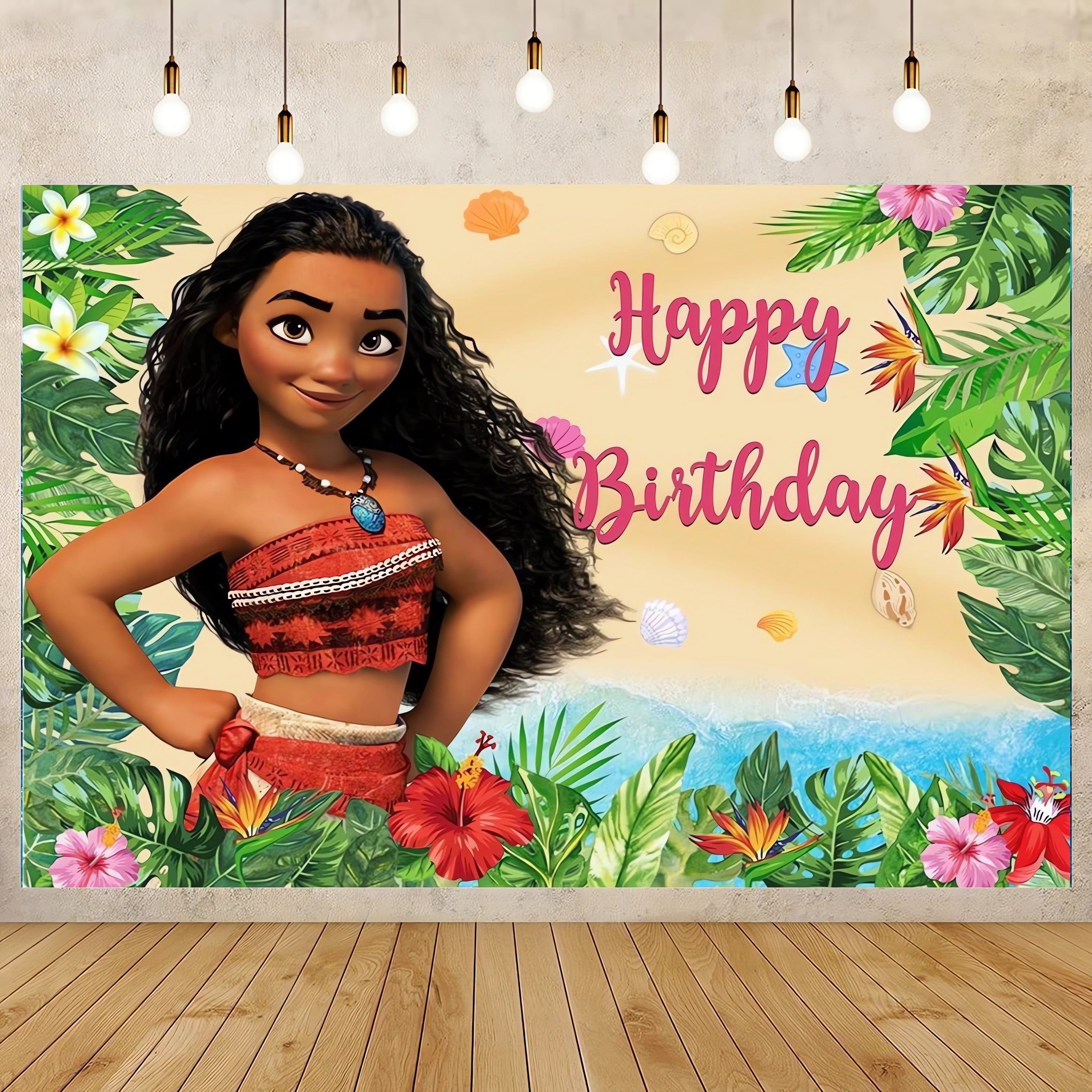Moana Happy Birthday Anime Cartoon Theme Backdrops Banner Birthday Party Decor Supplies 5.9x3.6ft