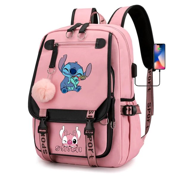 Stitch Boys Girls Kids School Book Bags Women USB Bagpack Teenagers Canvas Laptop Travel Student Backpack