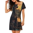 thumbnail image 2 of Balery Sunset Meditating Doberman Camisón de manga corta con cuello redondo para mujer, cómodo y elegante., 2 of 6