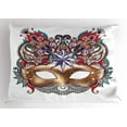 thumbnail image 1 of Mardi Gras Pillow Sham Venetian Carnival Mask Silhouette with Ornamental Elements Masquerade Costume, Decorative Standard King Size Printed Pillowcase, 36 X 20 Inches, Multicolor, by Ambesonne, 1 of 2
