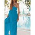 thumbnail image 5 of Jumpsuits for Women Spaghetti Strap Wide Leg Overalls Summer Rompers with Pockets Blue M, 5 of 8