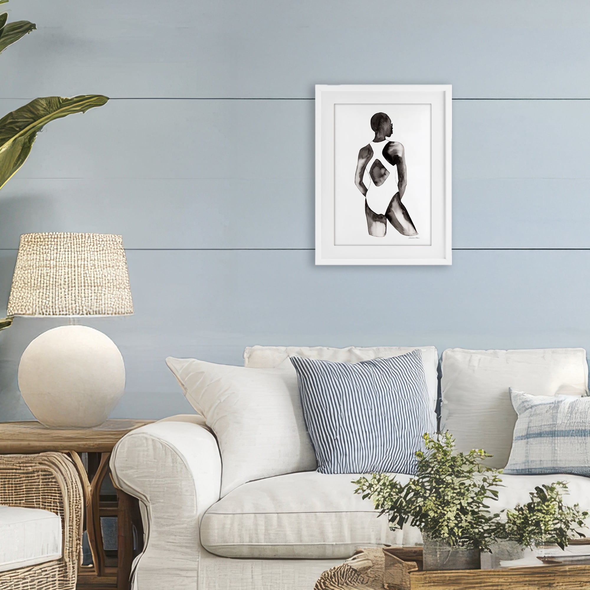 Stupell Industries Beach Day Swimsuit Silhouette White Framed Print Under Glass, design by Simone Elum