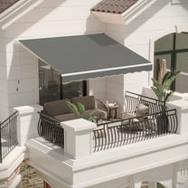 YODOLLA 10'×8' Manual Retractable Awning Sun Shade Patio Awning Cover Outdoor Patio Canopy Sunsetter Deck Awnings with Manual Crank Handle, Grey