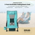 thumbnail image 3 of ARROWHEAD OUTDOOR 2-Pack Low Seating + 20° Reclining Folding Beach Chair w/ Padded Headrest, Foam Armrest, Cup Holder, Carry Bag, 300 LBS Weight Capacity, 3 of 10