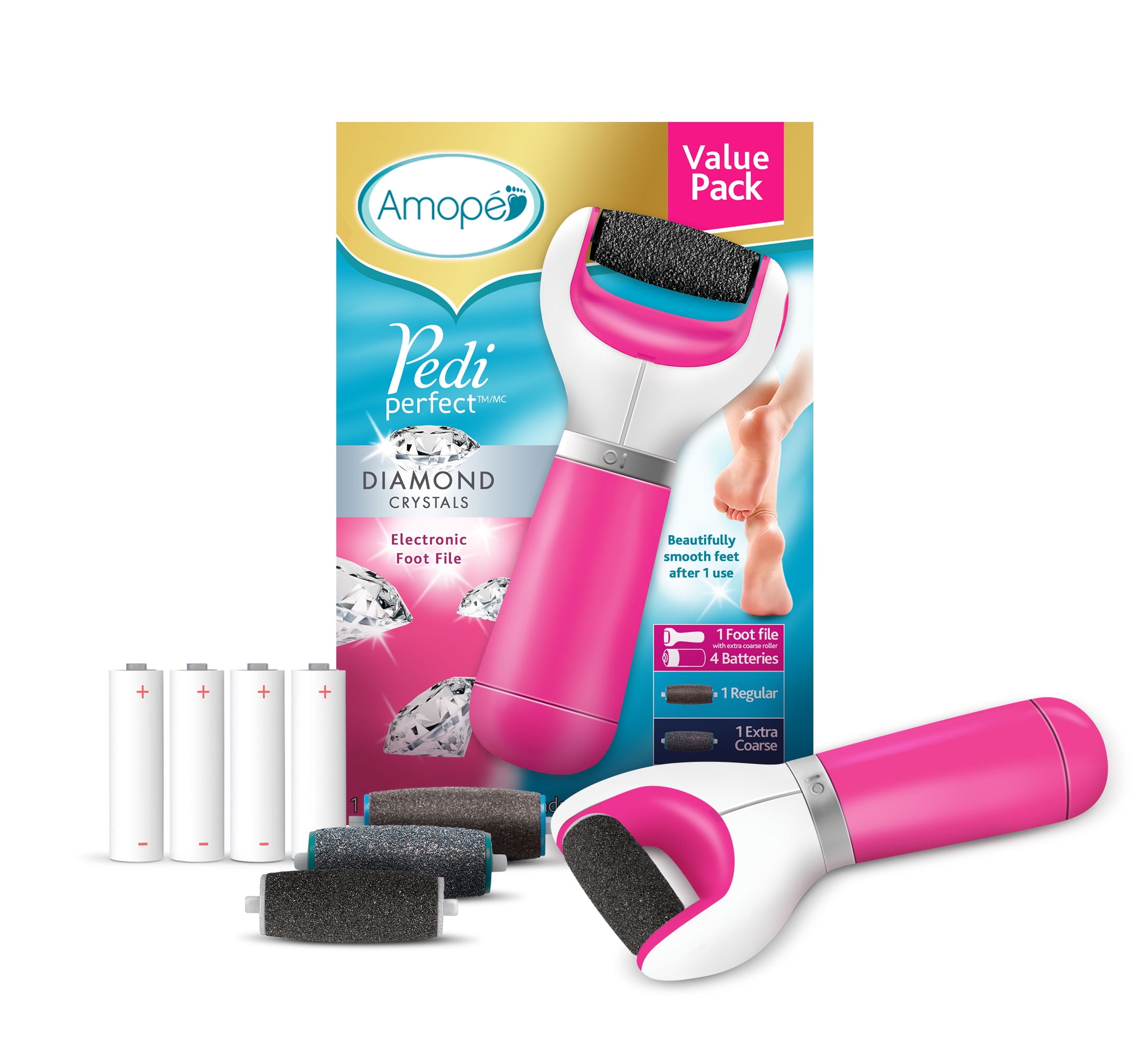 Amope Pedi Perfect Pink Electric Foot File for Callus Removal and Foot