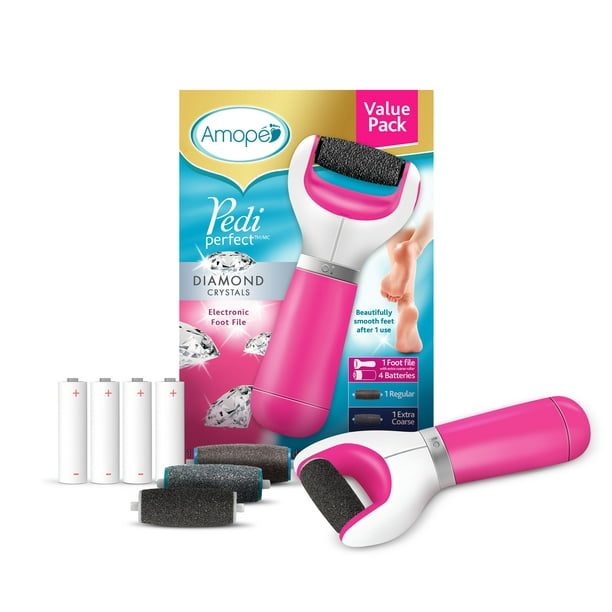 Amope Pedi Perfect Pink Electric Foot File for Callus Removal and Foot Care with 3 Bonus Refills