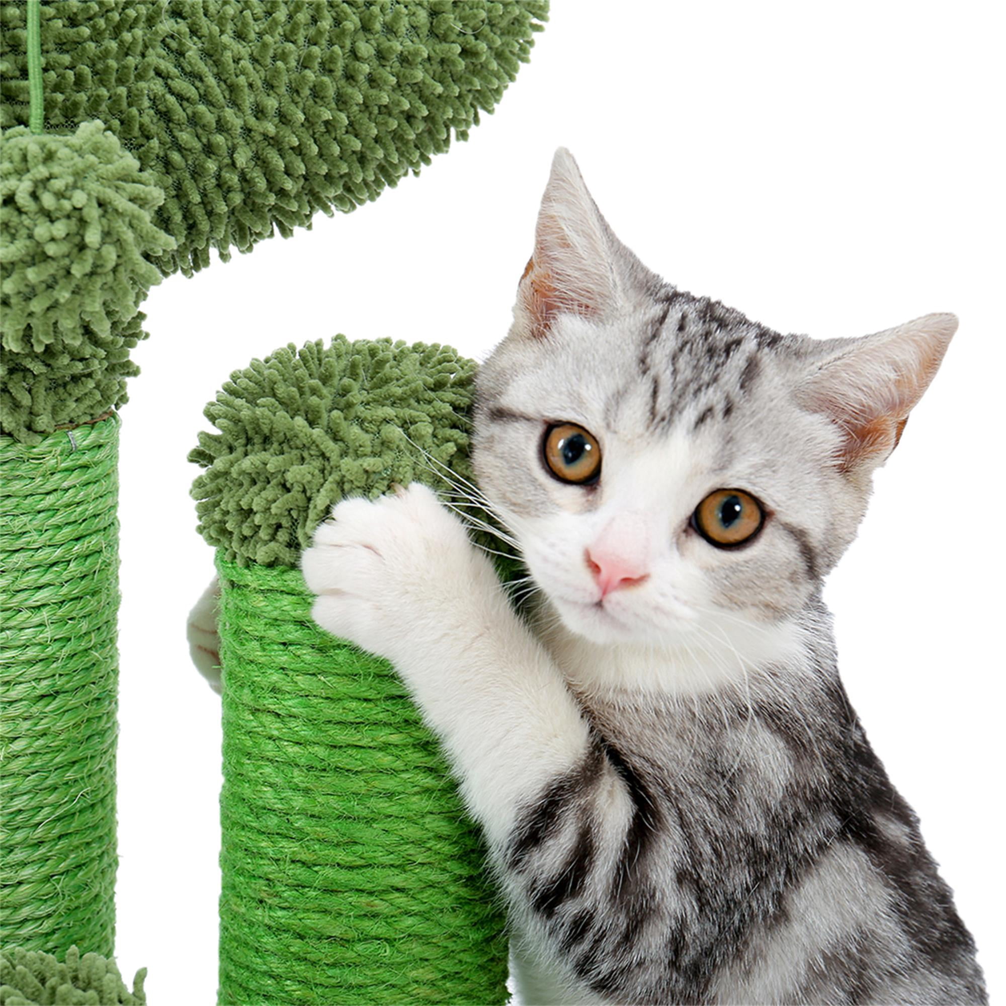 resenkos 23" Cat Scratching Post, Cactus Cat Scratcher Kitten Scratch Post for Indoor Cats, Claw Cat Tree with Dangling Ball for Kitties, Green M