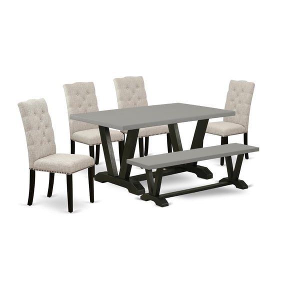 East West Furniture V-Style 6-piece Wood Dining Set in Dark Khaki Brown