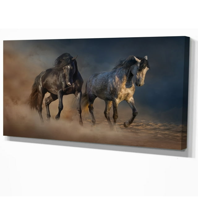 Designart - Course de Chevaux en Noir et Blanc - Animaux photographyPrint sur Toile Enveloppée