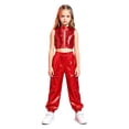 thumbnail image 3 of Aislor Girls Jazz Hip Hop Dance Outfit Sleeveless Sequin Ruffles Crop Top with Pants Streetwear Red 12, 3 of 7