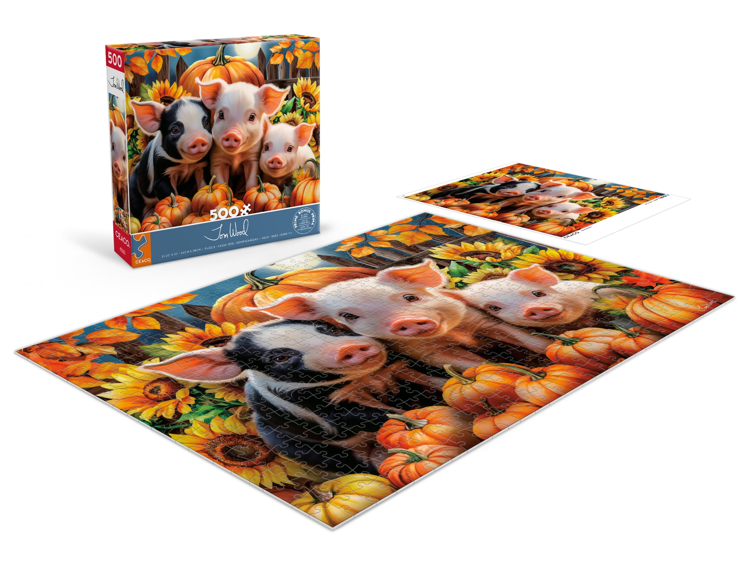 Ceaco Pumpkin Piglets 500-Piece Interlocking Jigsaw Puzzle for Adults Ages 14+