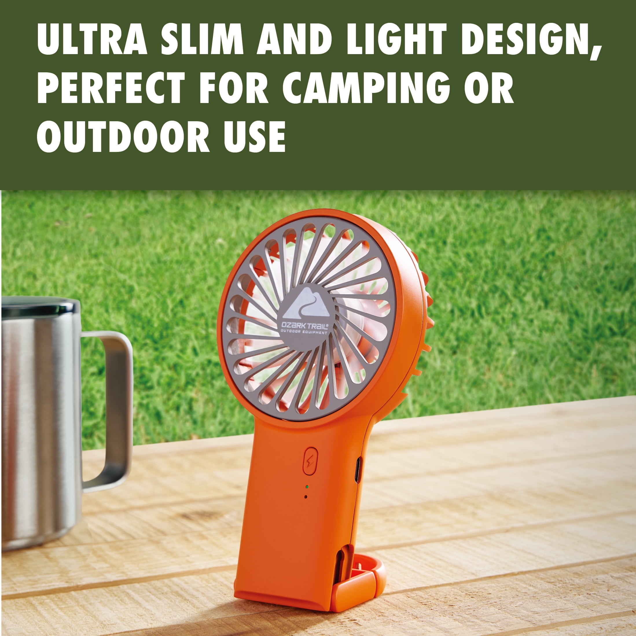 Ozark Trail Rechargeable Handheld Fan with USB-C Charging and 3 Speed Settings