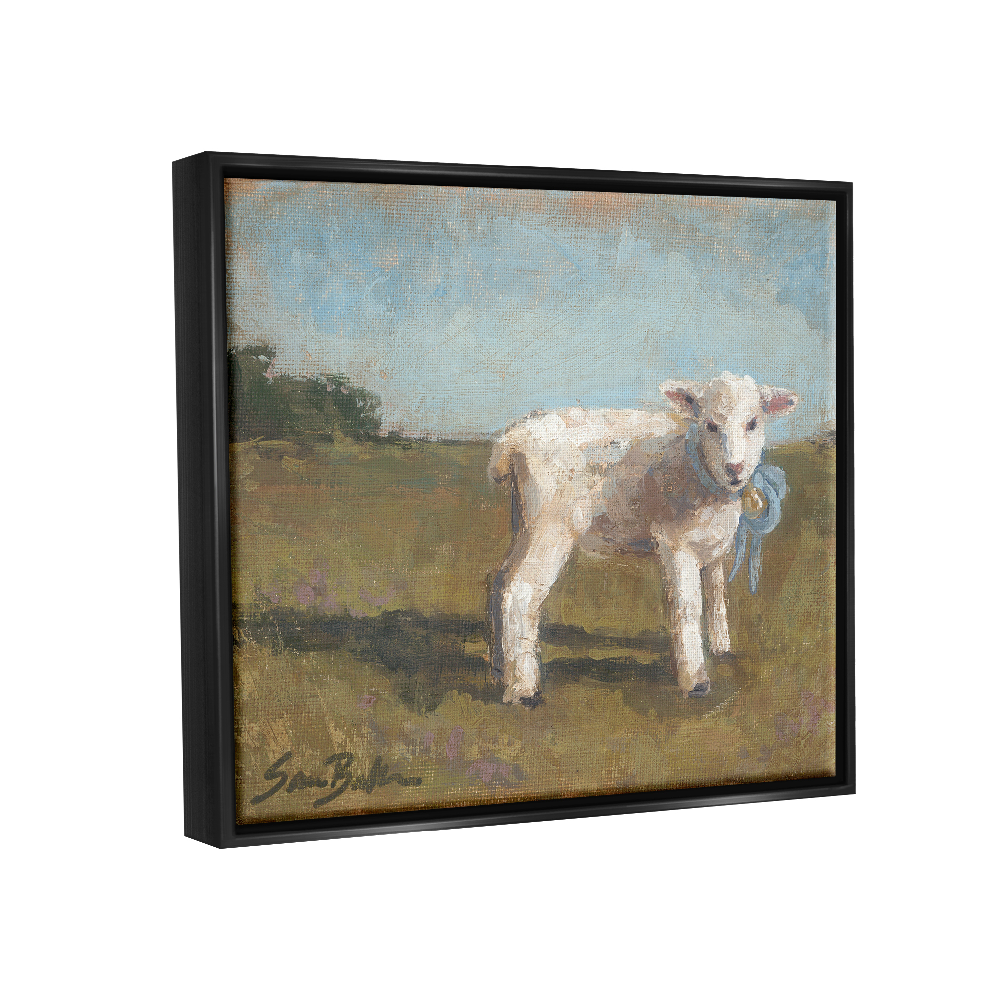 Stupell Farmhouse Baby Lamb Painting Animals & Insects Painting Black Floater Framed Art Print Wall Art