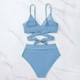 thumbnail image 6 of MIXUE Swim Suits for Women Solid Color Split Sexy Bikini Sets for Women Swimwears Holiday Wear,Blue,S, 6 of 9