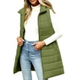 thumbnail image 2 of Women's Plus Size Mid-Length Cotton Vest,Solid Color Sleeveless Puffer Jacket with Pockets,Quilted Zip Up Outerwear for Women,Warm Fall and Winter Layering Piece, Casual Longline Vest for Women Green, 2 of 5