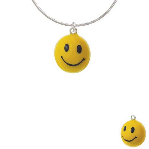 Resin Large 3-D Happy Face Charm Necklace, 18" 2" Extender